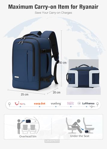Thumbnail 2 de Lekespring Mochila de cabina para avión 40x20x25 (Ryanair) con 6 cubos de embalaje, 20L