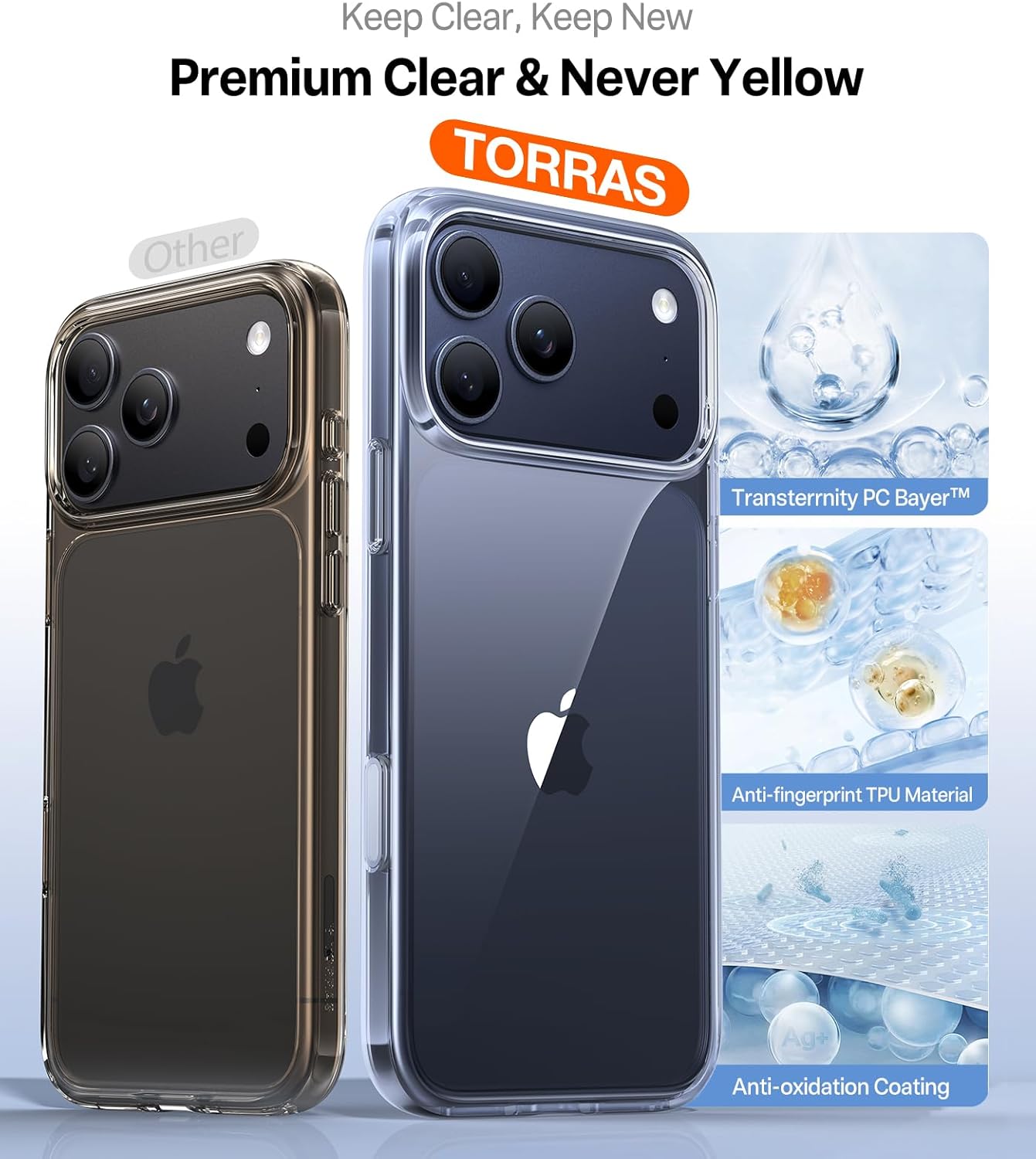 Detalle de TORRAS Shockproof Case for iPhone 17 Pro Max with Camera Control Button — 12FT Drop Protection, DIY Button Colors, Crystal Clear Back