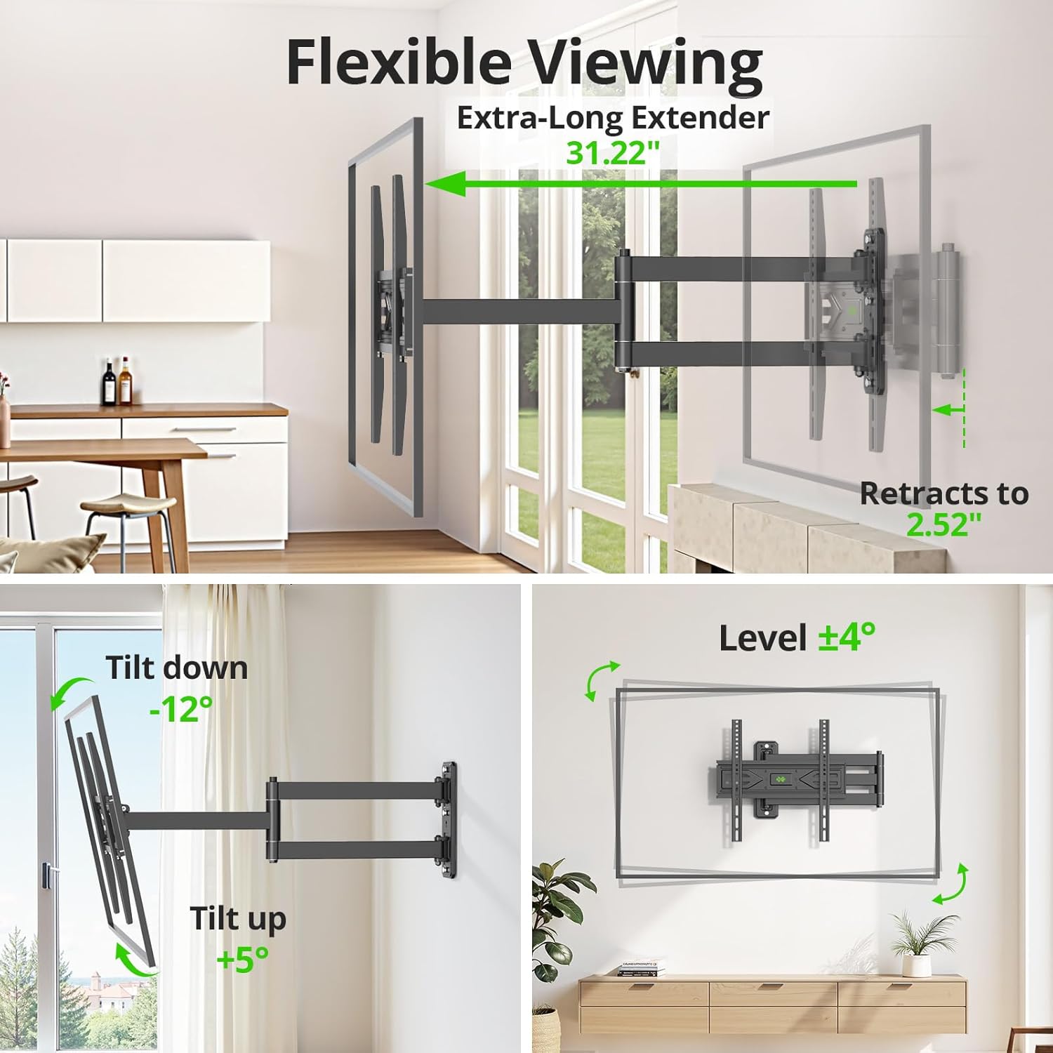 Thumbnail 5 de USX MOUNT Corner TV Wall Mount with 31.22" Long Arm for 26-65" TVs (Up to 80 lbs) — Full Motion, Corner Design, UL-Listed