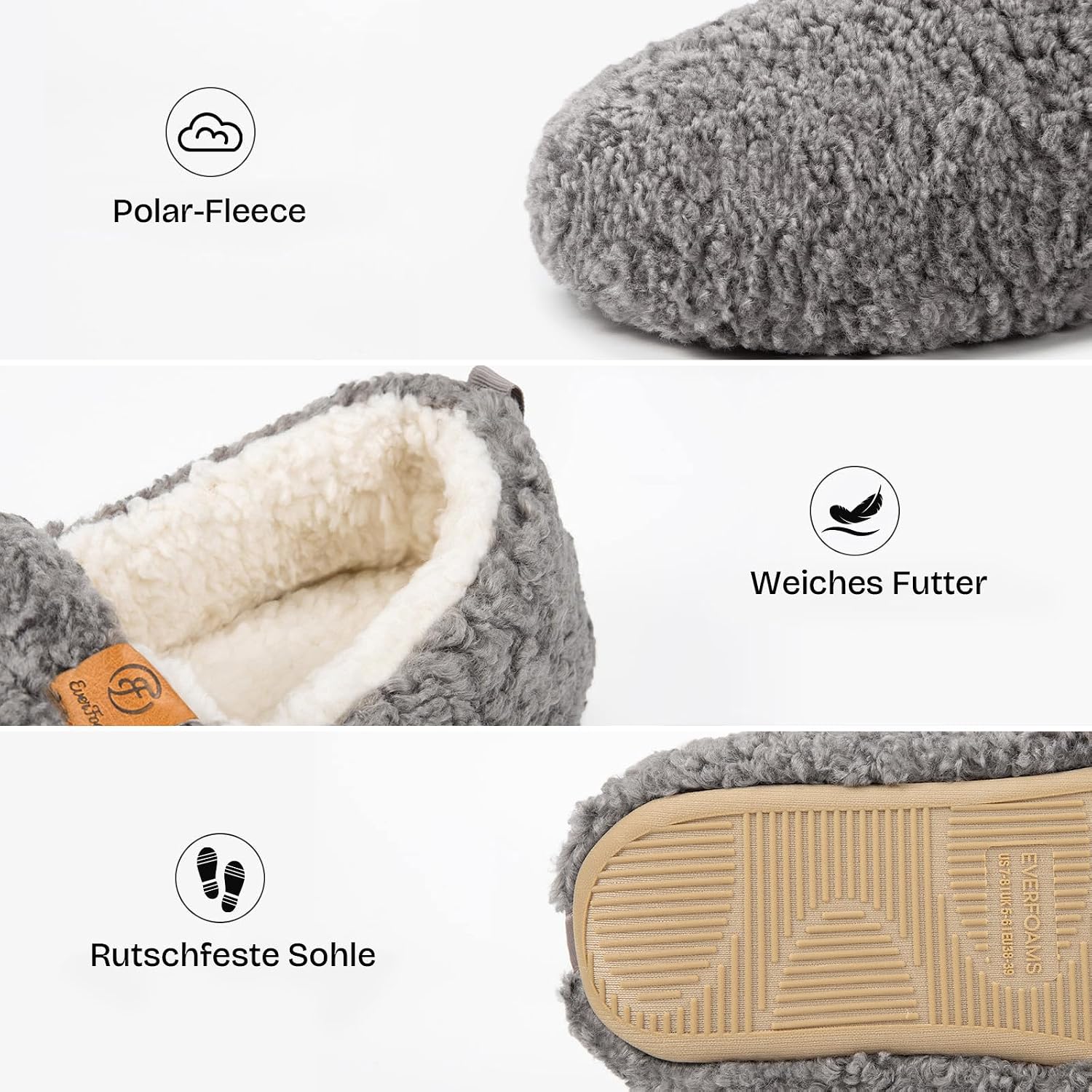 Detalle de EverFoams Damen Winter Warme Hausschuhe mit Kunstwolle, Memory Foam und rutschfester Sohle