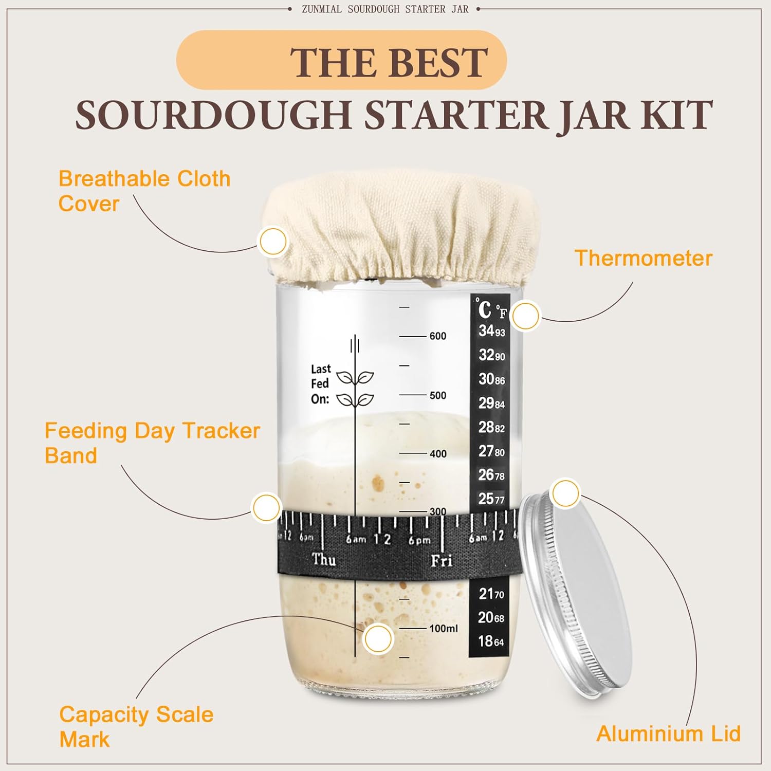 Detalle 1 de zunmial Sourdough Starter Jar 2-Pack