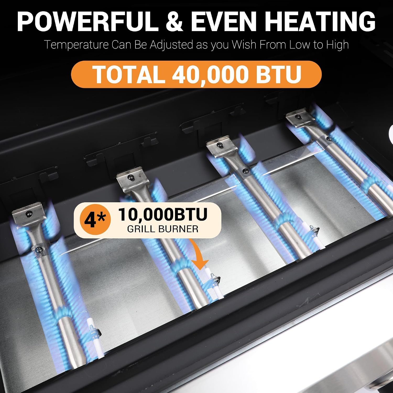 Detalle 2 de GRILL DEPOTS 4-Burner Propane Gas Grill, 40,000 BTU, Cast-Iron Grates