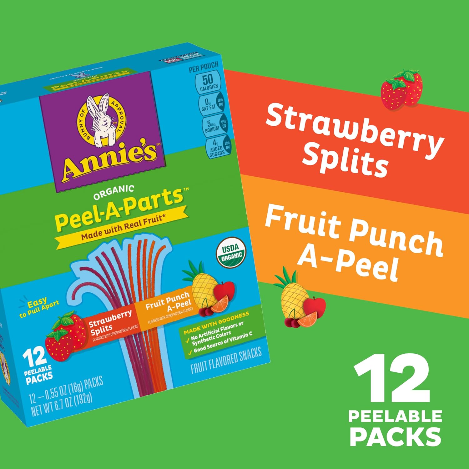 Detalle de Annie’s Organic Fruit Peel-A-Parts, 12-Count Strawberry & Fruit Punch Snacks