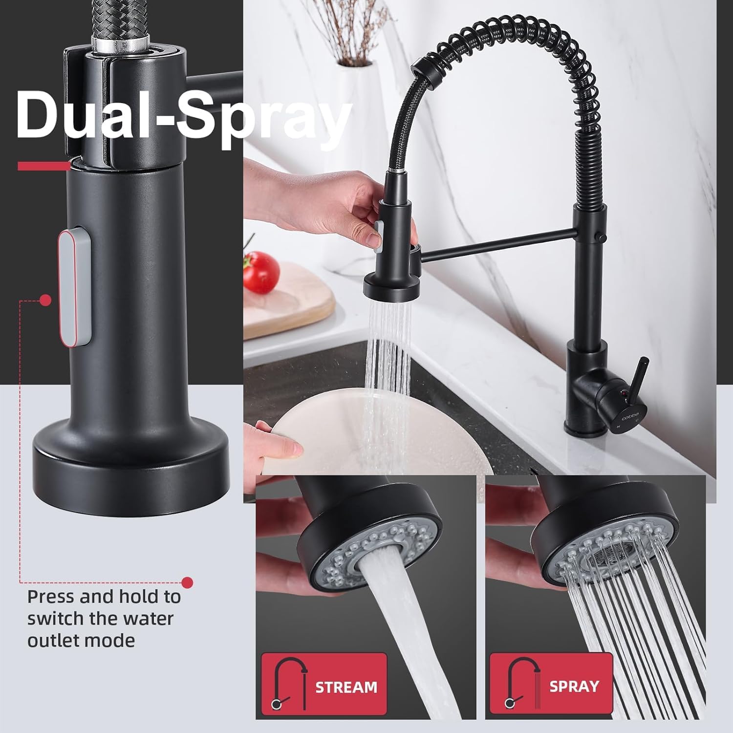 Detalle de Cobbe Spring Kitchen Tap 360° swivel