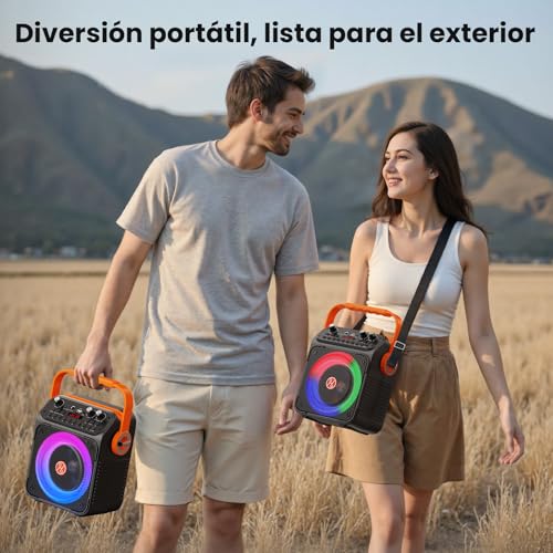 Detalle de HWWR Karaoke 2: Altavoz Karaoke Portátil con 2 Microfonos Inalámbricos y Bluetooth 60W
