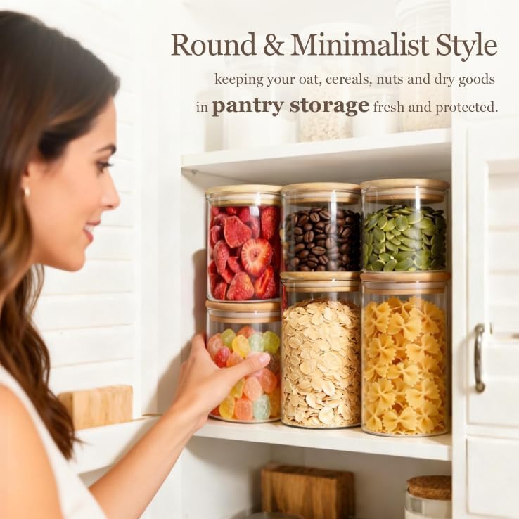 Thumbnail 3 de ComSaf Glass Storage Containers with Lids (0.6qt/1qt/1.5qt) Set of 6 — Airtight Pantry Glass Jars