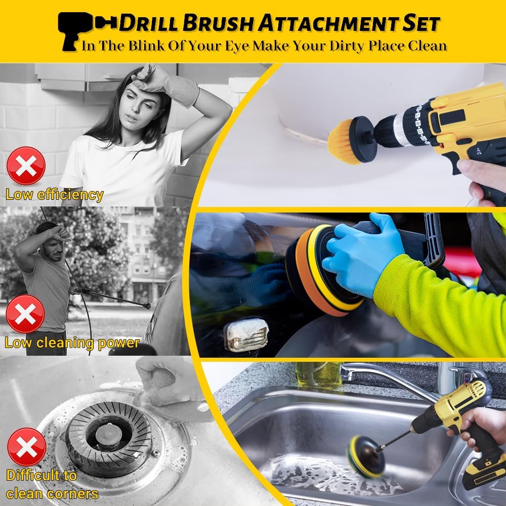Detalle 2 de Aongray Drill Brush Attachment Set (22 pieces) – 1/4in Hex, with Extension Pole and Scrubbing Pads