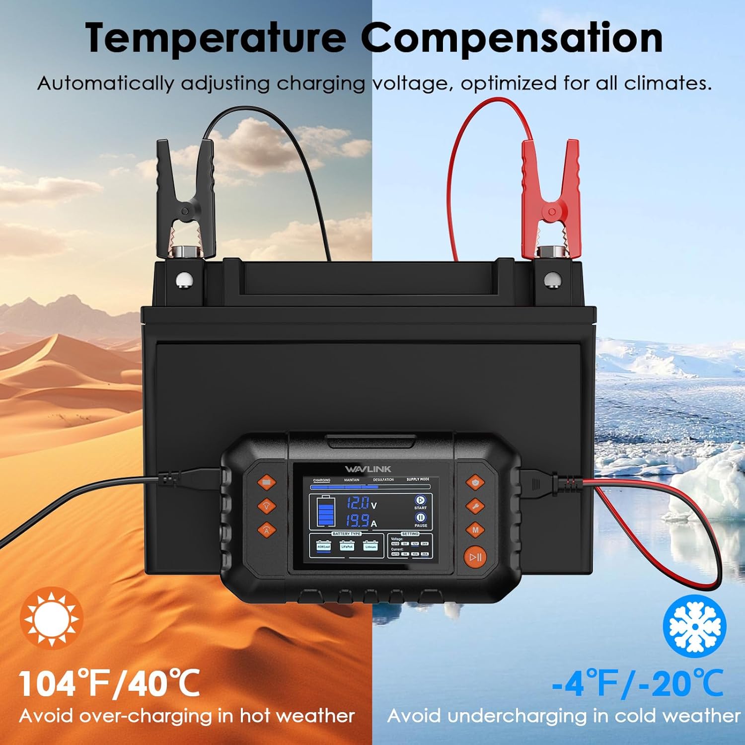 Thumbnail 5 de WAVLINK 280W Smart Battery Charger (Max 20A) for 6V/12V/24V Lead-Acid & LiFePO4