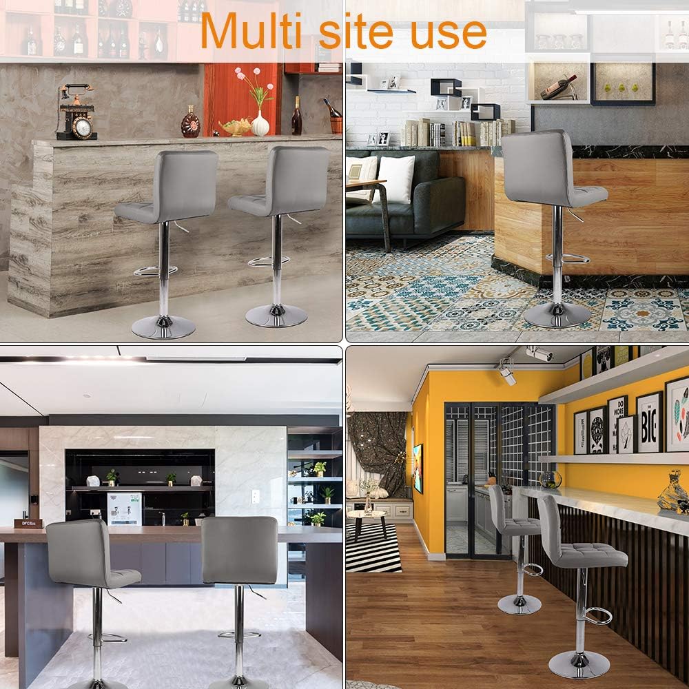 Thumbnail 6 de bigzzia 3 Bar Stool Set of 2, Adjustable Grey Faux Leather Swivel Chairs