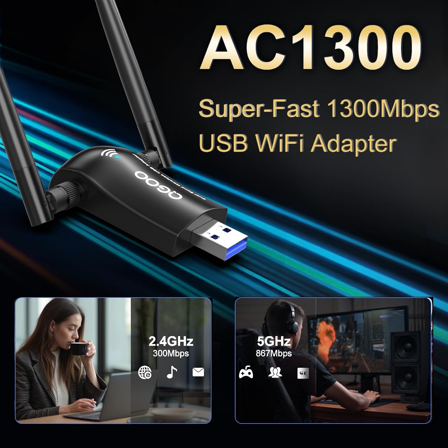 Thumbnail 1 de QGOO AC1300 WiFi Adapter 📡