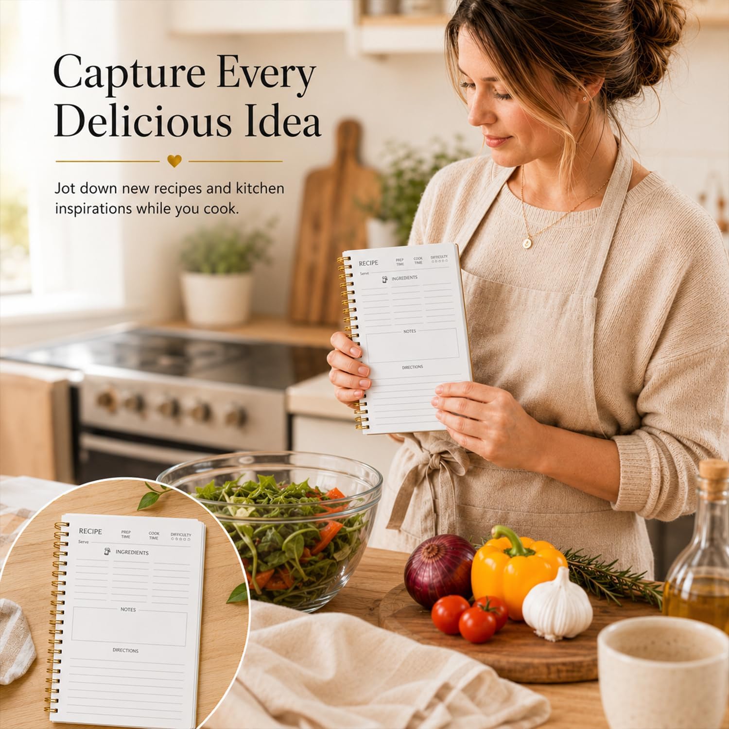 Detalle 1 de NaZaUK Recipe Notebook, 8.3 x 5.5-Inch