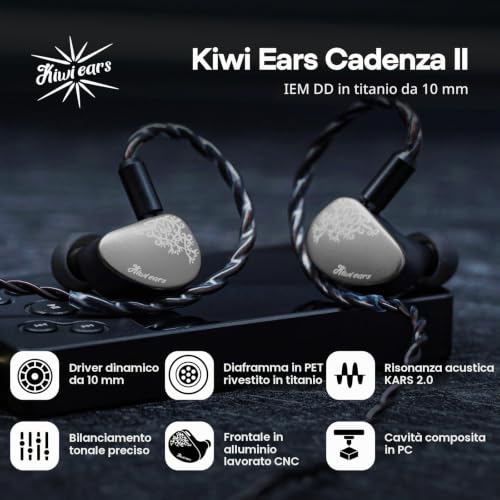 Detalle 2 de Linsoul Kiwi Ears Cadenza II: IEM dinamico da 10 mm con KARS 2.0 e corpo in alluminio CNC