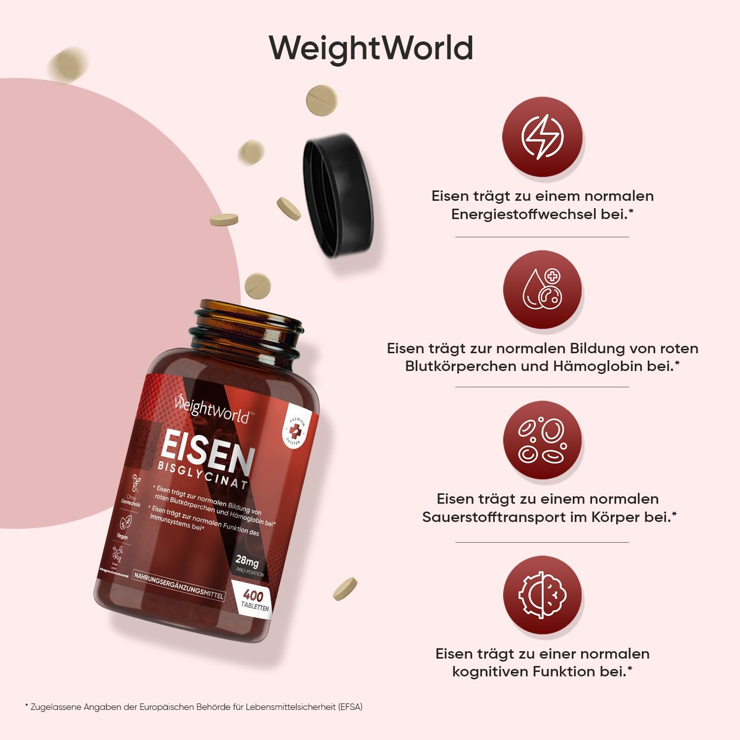 Thumbnail 5 de WeightWorld Eisentabletten – 400 vegane Tabletten mit Eisenbisglycinat, 28 mg Eisen pro Portion