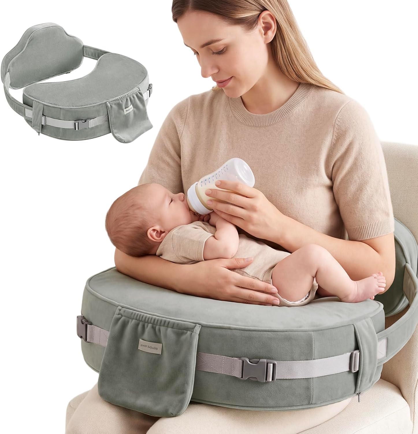 Blissful Diary BRZH01 Deluxe Nursing Pillow, Gray, Dual-Layer Foam