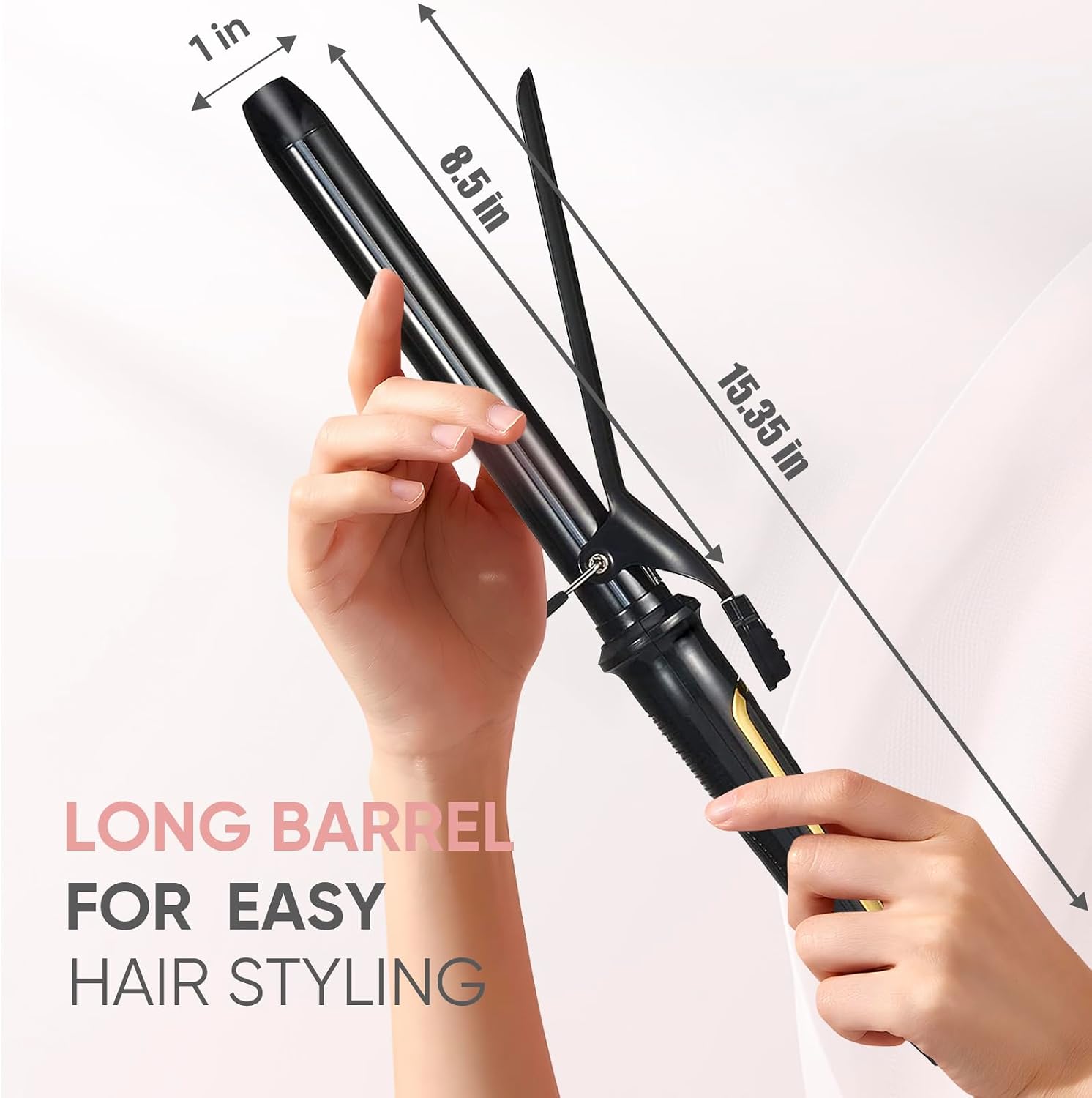 Detalle de Lanvier 1-Inch Extra Long Ceramic Tourmaline Curling Iron with Dual Voltage