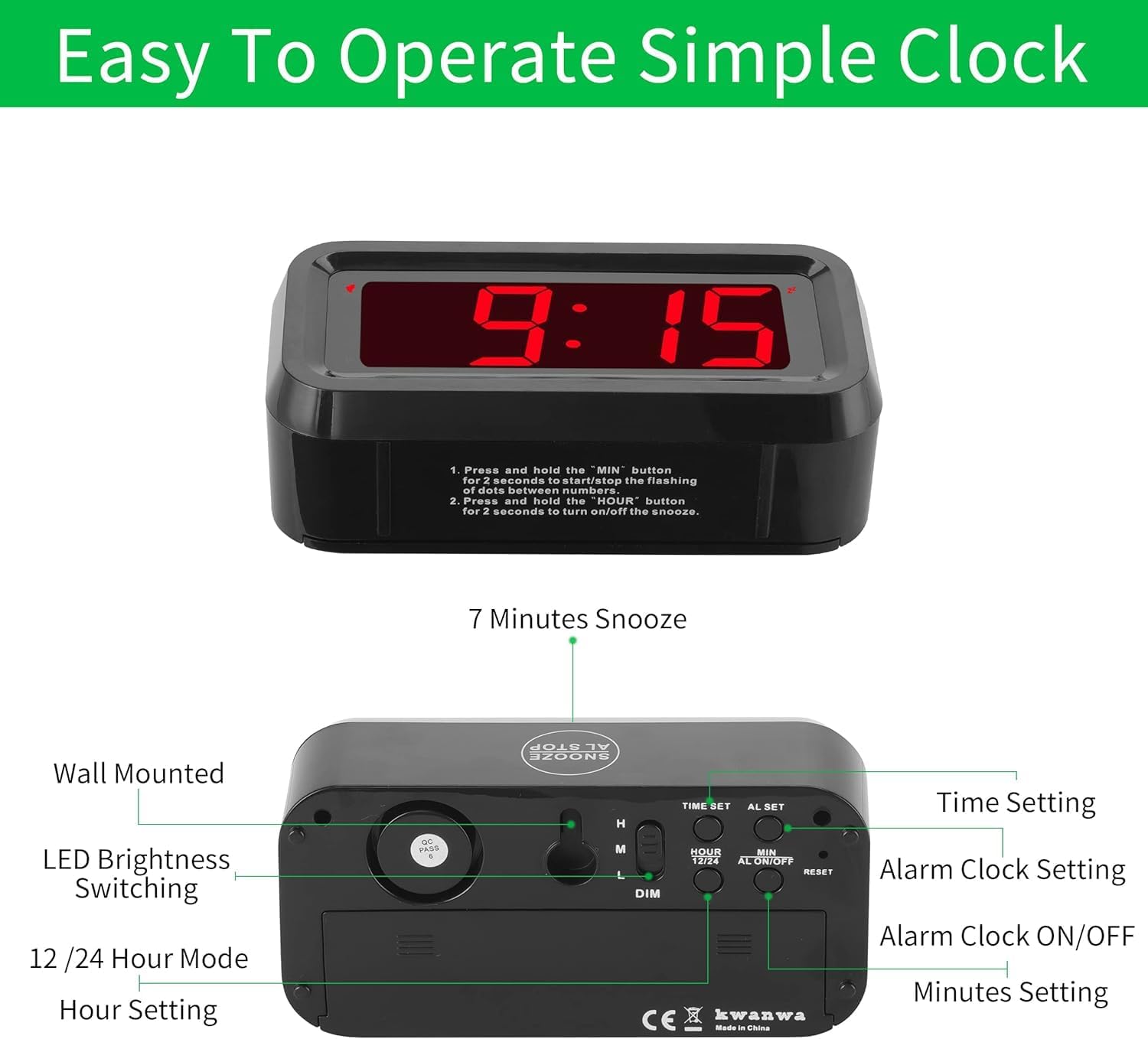 Thumbnail 4 de KWANWA Digital Alarm Clock 1.2" LED
