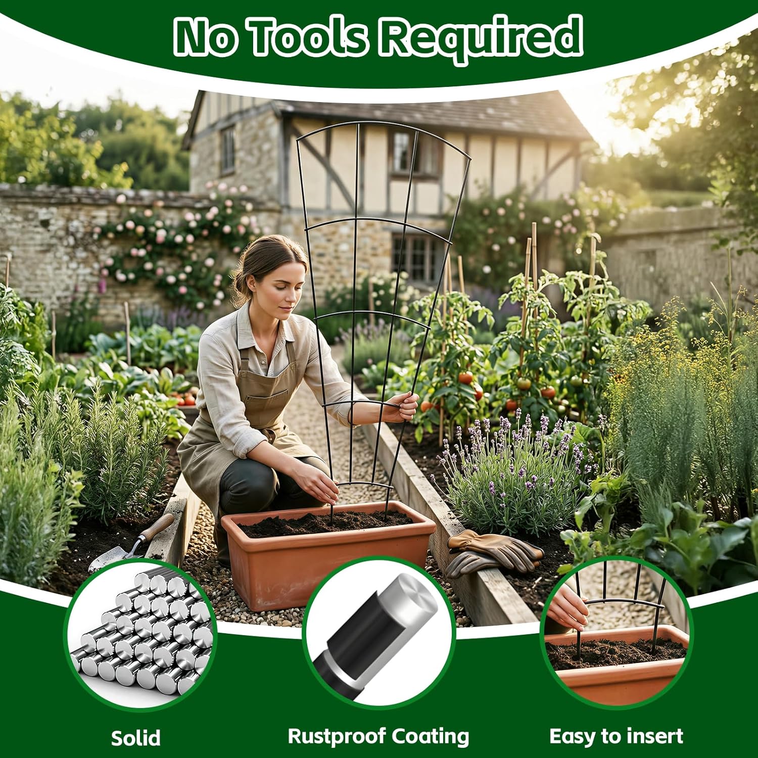 Thumbnail 1 de Thealyn 4 Pack 142cm Metal Plant Trellis – Fan-Shaped, Rustproof Support for Pots & Garden Beds