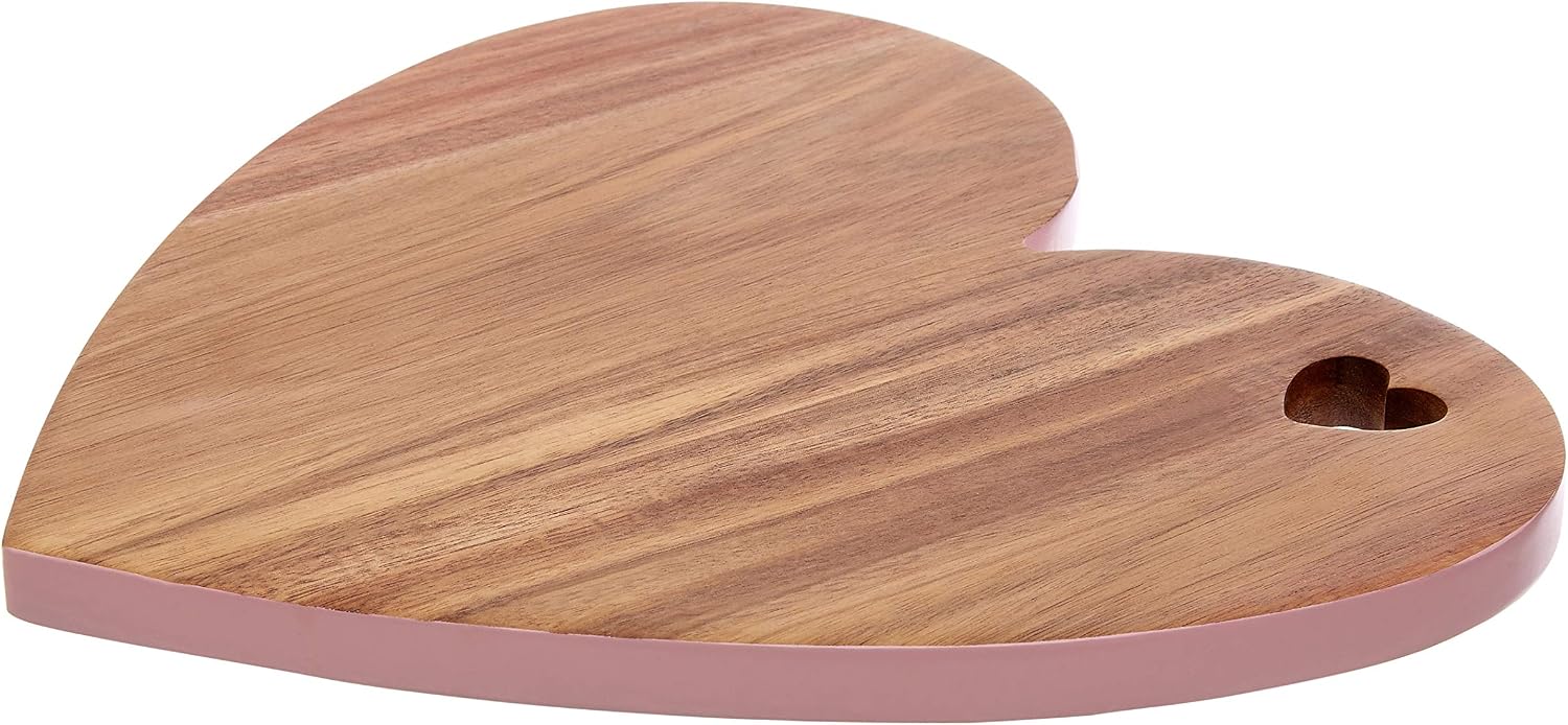 Detalle de Premier Housewares Socorro Heart Chopping Board, Acacia Wood, Pink Edges