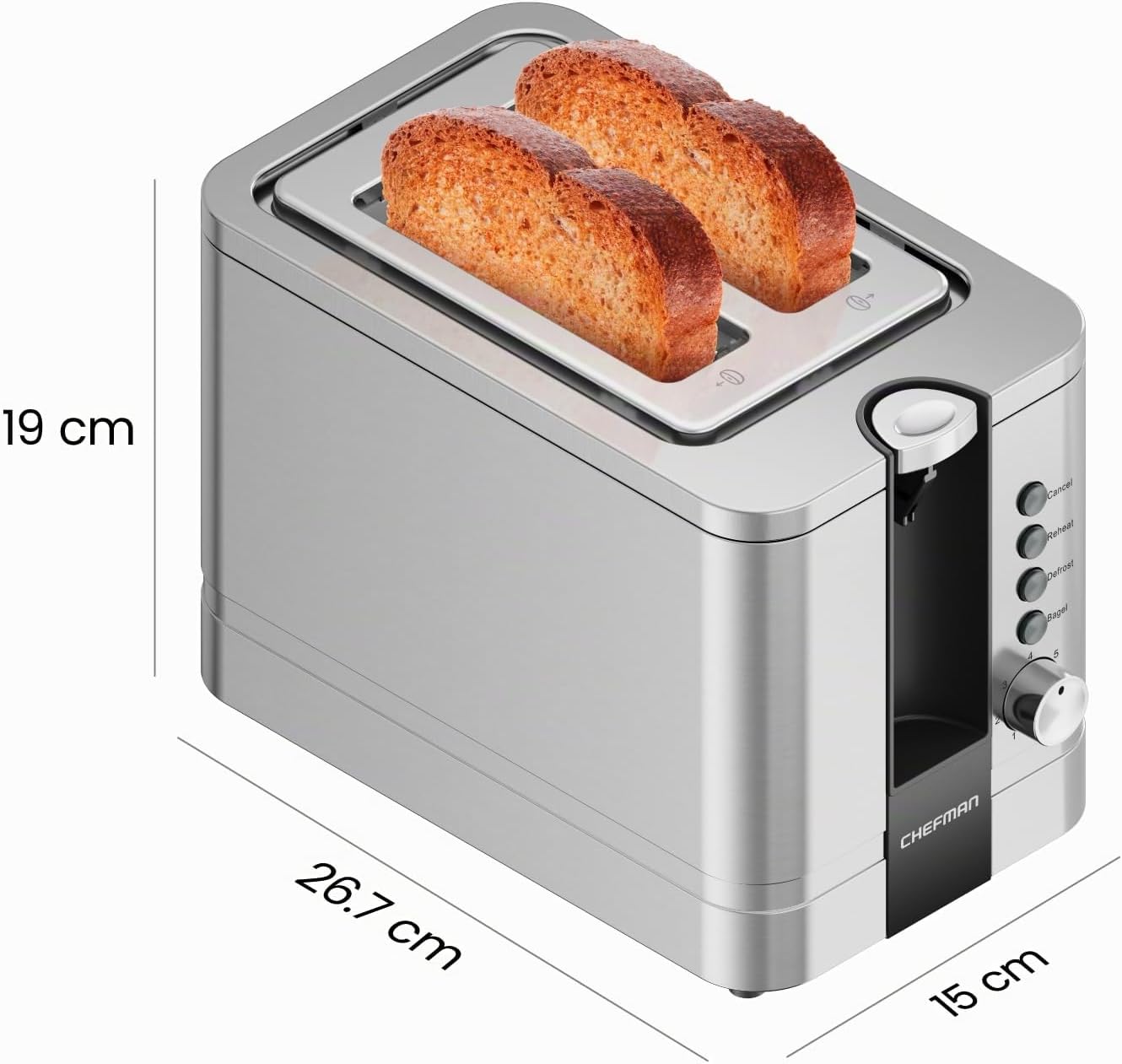 Thumbnail 6 de Chefman RJ31-SS-V2-EU – toster na 2 kromki, 7 ustawień i szerokie szczeliny