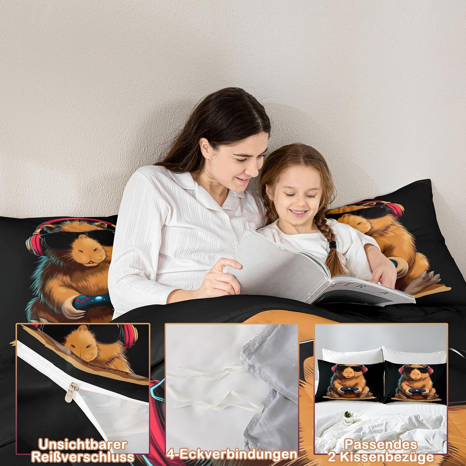 Thumbnail 6 de Homewish Gaming Capybara Bettwäsche-Set 200x200 cm – Capybara & Gaming Design, 2 Kissenbezüge 80x80 cm
