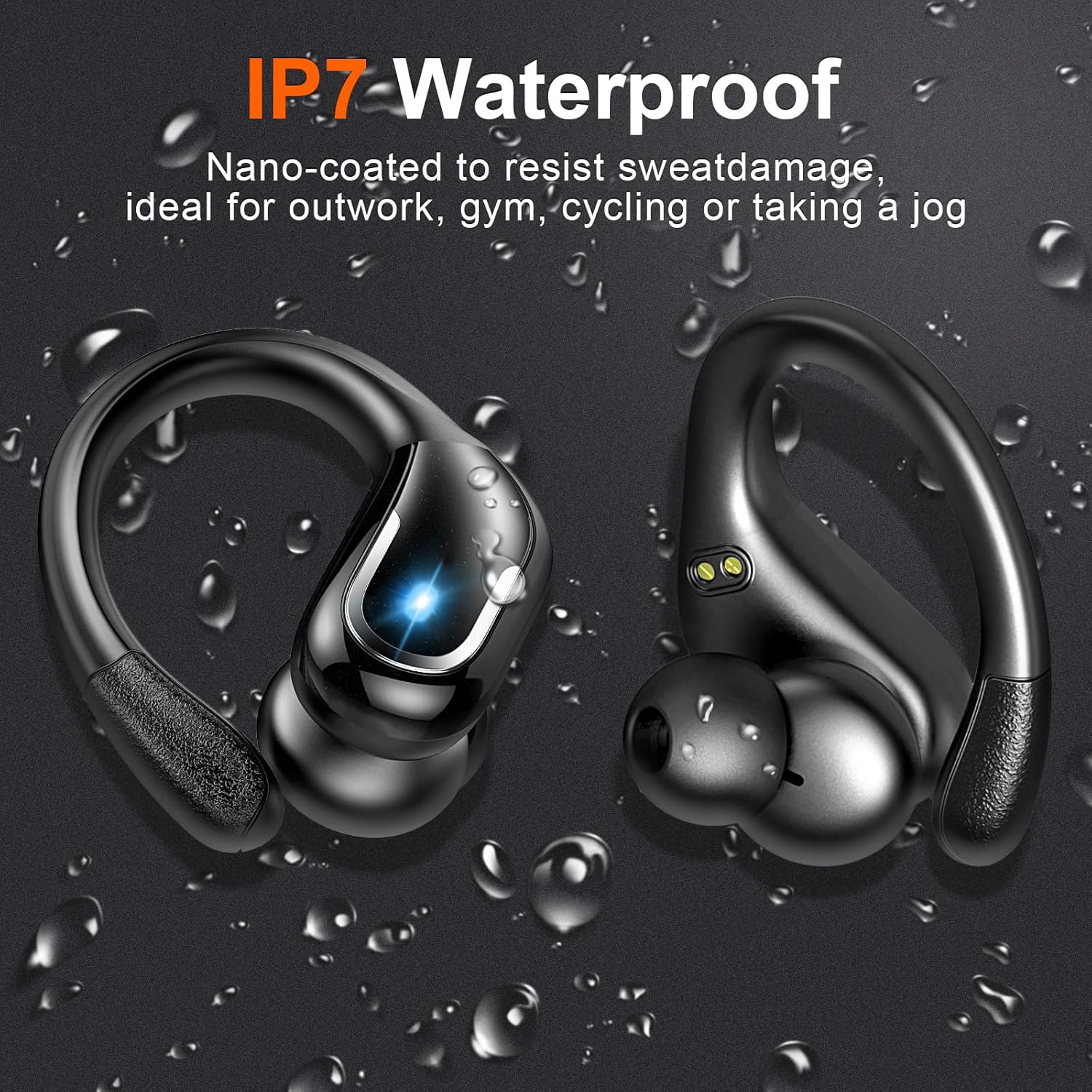 Detalle 2 de Ltinist Wireless Earbuds with Bluetooth 5.3, IP7 Waterproof, 75H Playtime, Dual LED Display and Sport-Ready Earhooks