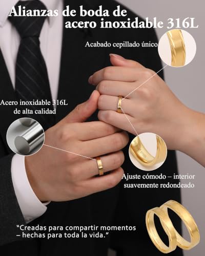 Detalle de Meissa alianza dorada para hombre, acero 316L, talla 23 y 4,2 mm