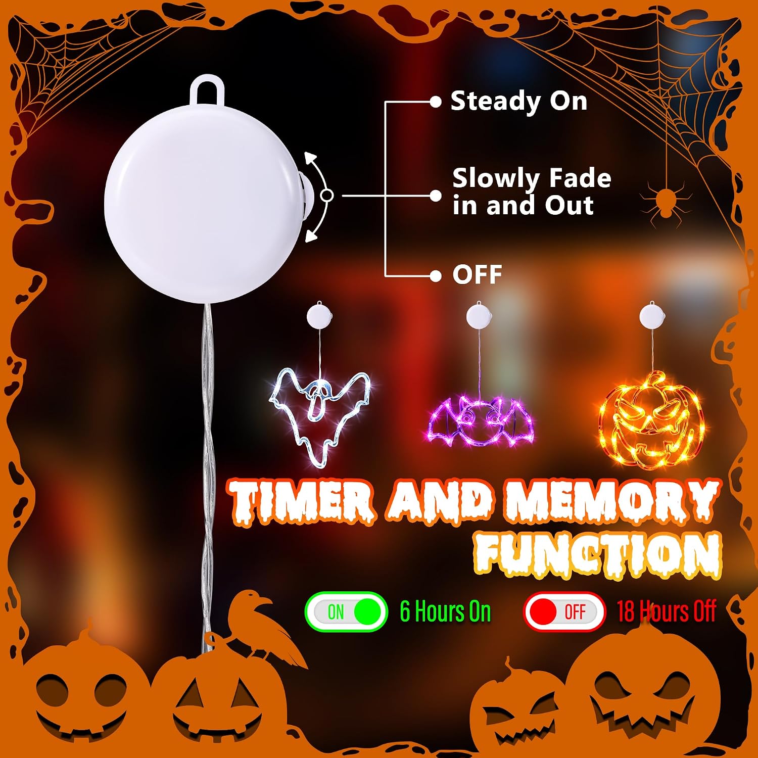 Detalle de Joomer Halloween Window Lights, 3-Pack with Ghost, Bat and Pumpkin Designs
