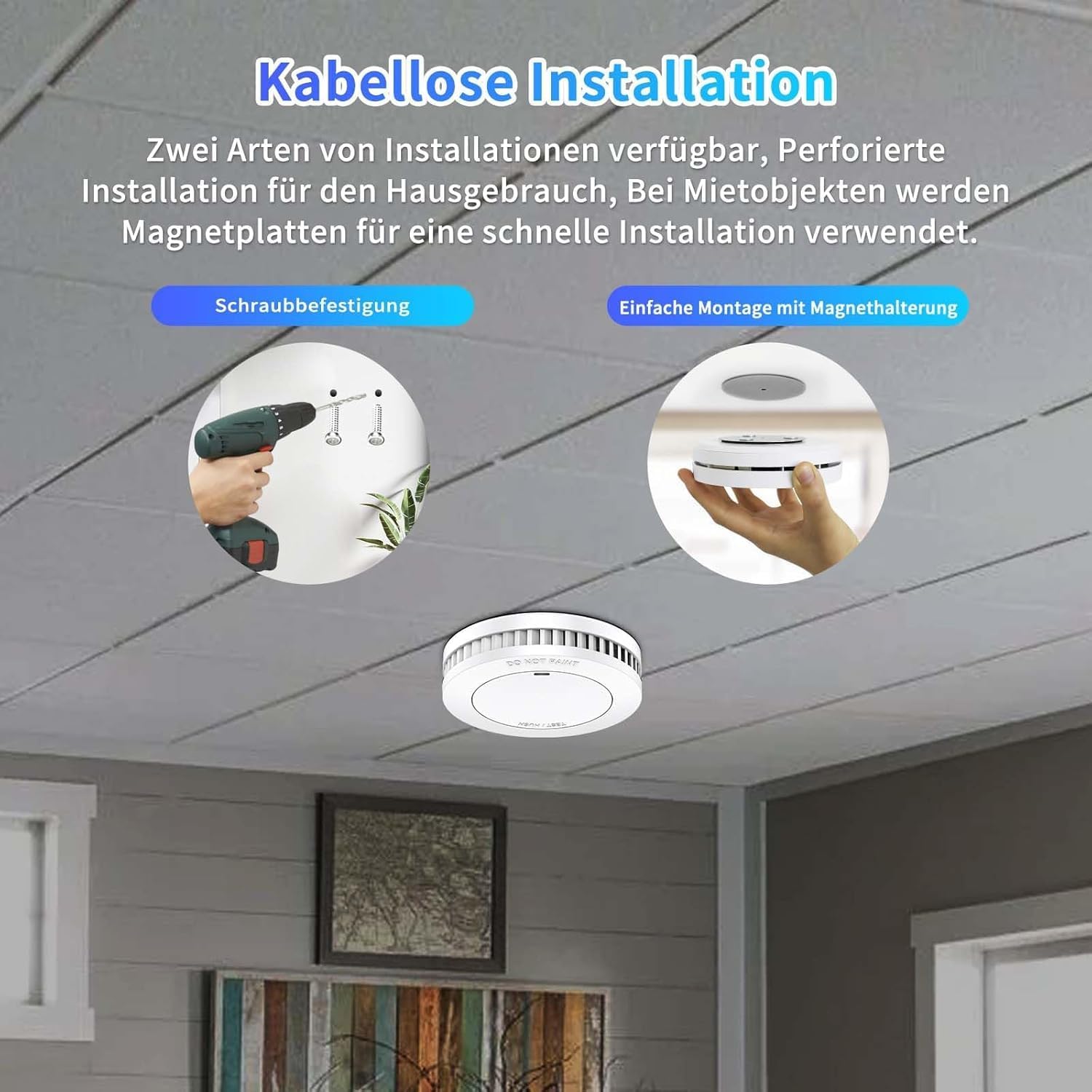 Thumbnail 4 de Xindum 10 Jahre Rauchmelder mit Magnethalter, TüV Rheinland zertifiziert (EN14604), 85 dB Alarm & Stummschaltfunktion