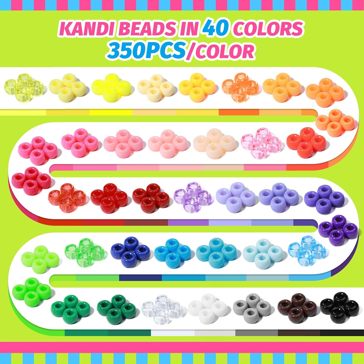 Detalle de Simetufy 14,000-Piece Pony Bead Set, 40 Colors, 6 x 9 mm Plastic Beads