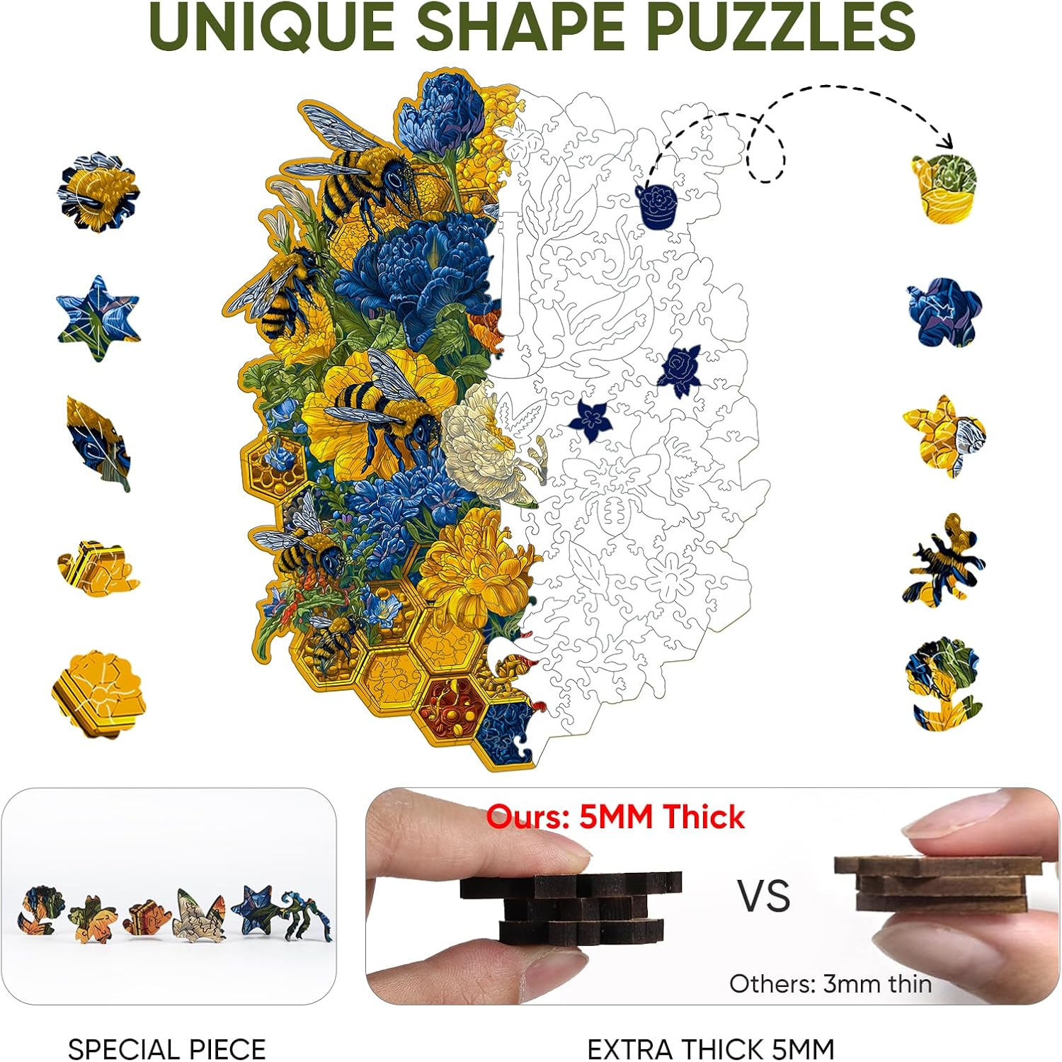 Thumbnail 2 de Mys Aurora 500-Piece Wooden Jigsaw Puzzle for Adults (Flower & Bee) with Storage Box
