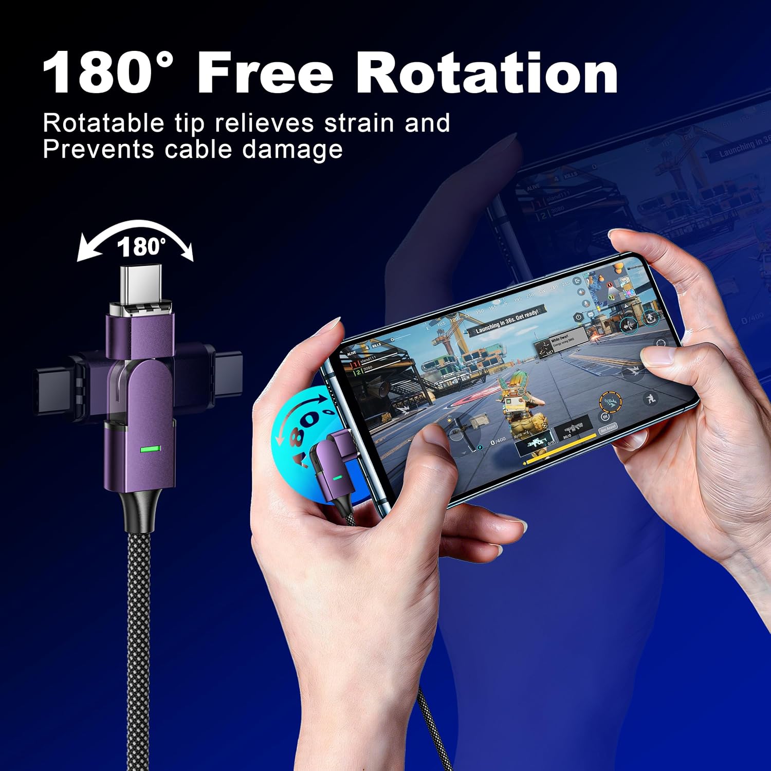 Thumbnail 3 de 100W USB-C Magnetic Charging Cable with 180° Rotation (2 Pack, 1.2m & 2m) – PD Fast Charge & 480Mbps Data