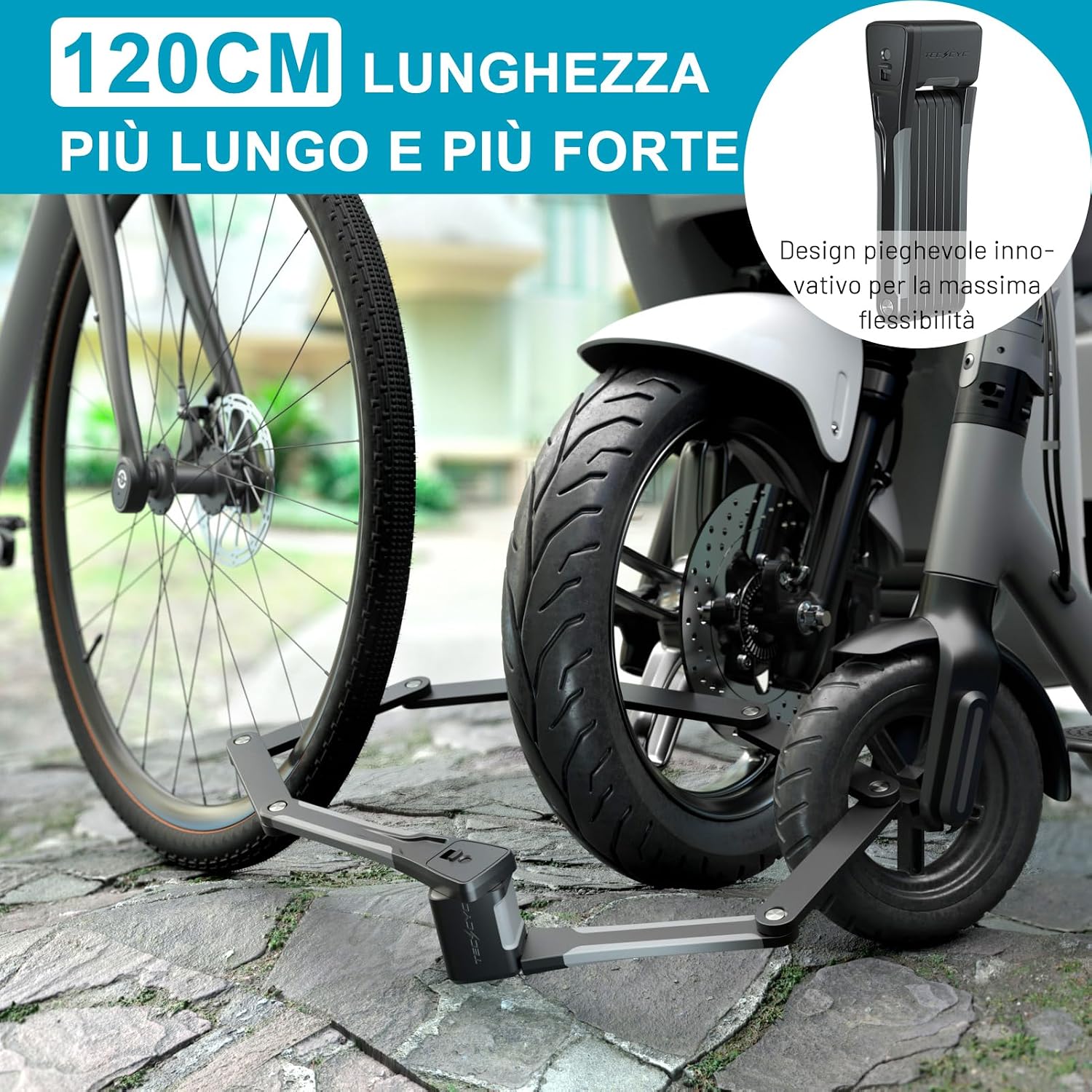Detalle de TECHCYC Lucchetto Pieghevole per Bici: Sicuro, Compatto e Facile da Installare