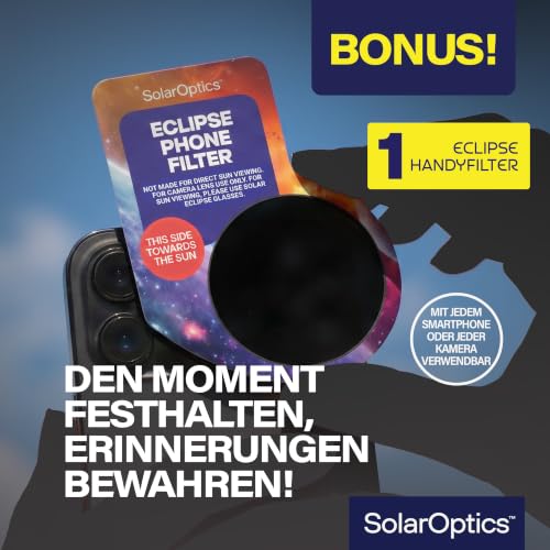 Thumbnail 4 de Solar Optics Sonnenfinsternisbrille 2er-Pack mit Handy-Filter – ISO 12312-2 & CE-zertifiziert, sicher beobachten + Smartphone-Filter-Set (AAS 2026)