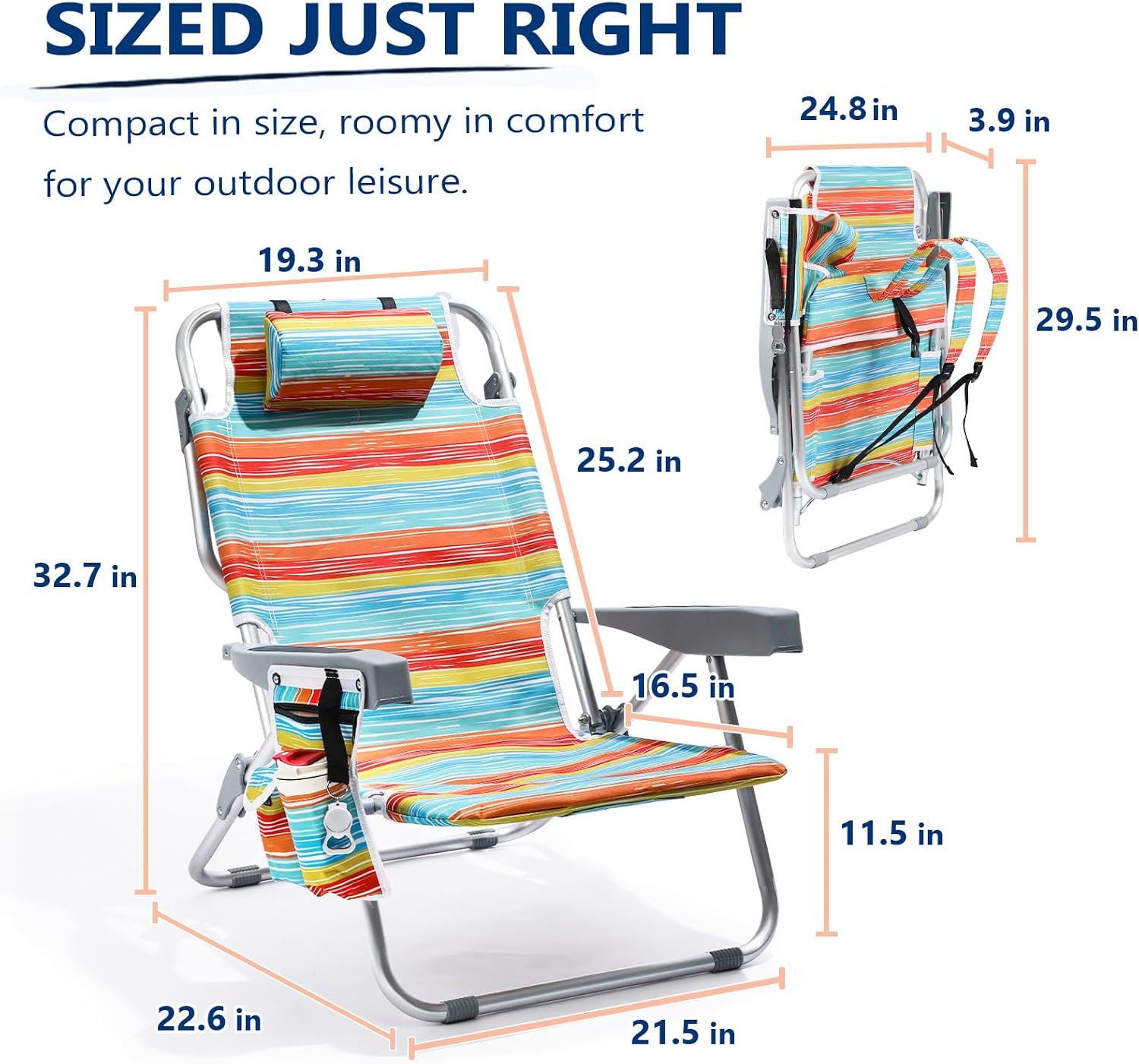 Detalle 2 de PASAMIC STY-2PCS-MUL Beach Chair 2-Pack, 5-Position Recline