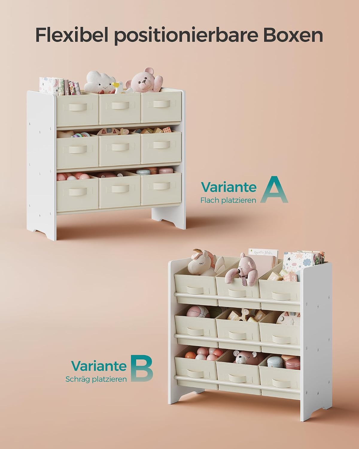 Detalle 2 de SONGMICS Kinderregal GKR033W10 mit 9 Aufbewahrungsboxen aus Vliesstoff (29,5 x 62,5 x 60 cm)