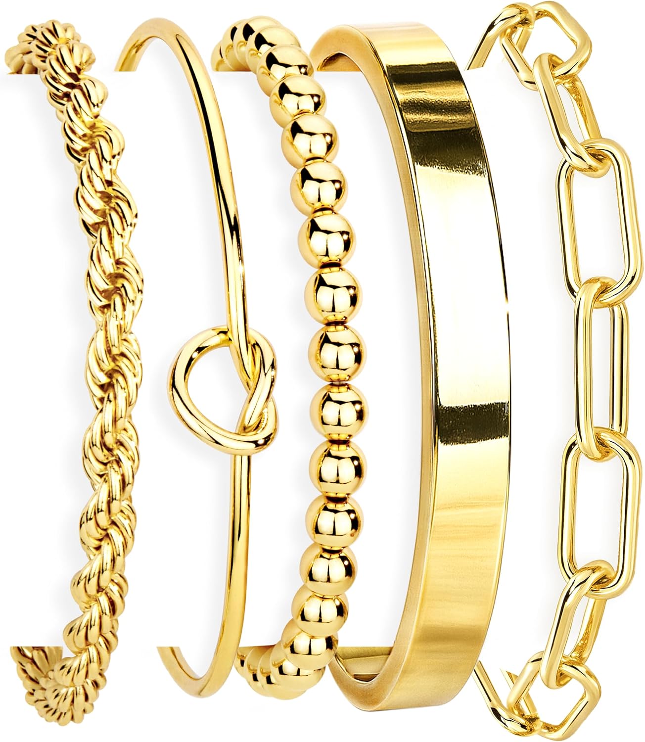 Detalle de Gokeey Gold Cuff Bracelets for Women – 14K Gold Plated, Stackable Beaded & Infinity Rope Jewelry Set