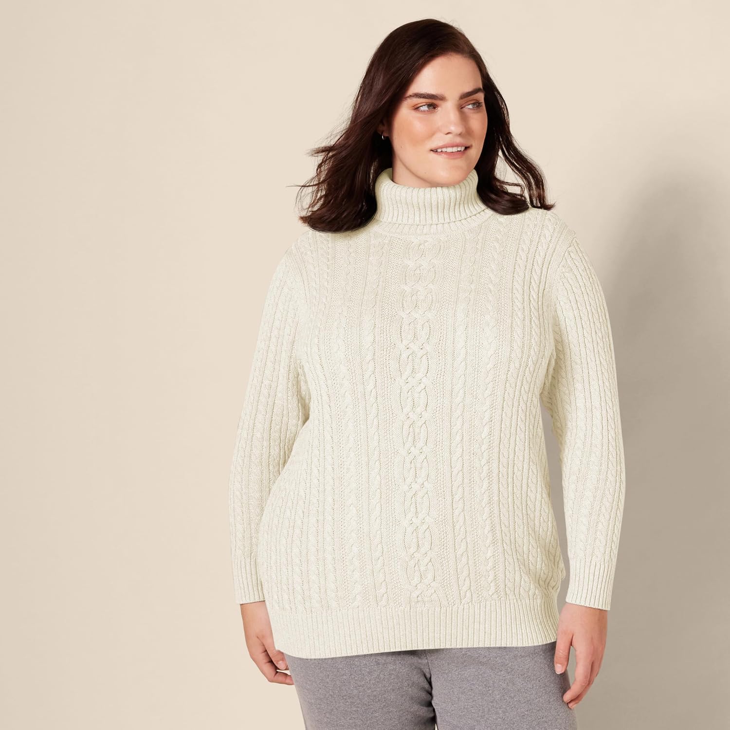 Detalle de Amazon Essentials Damen Leichter Rollkragenpullover mit Zopfmuster – Übergröße verfügbar