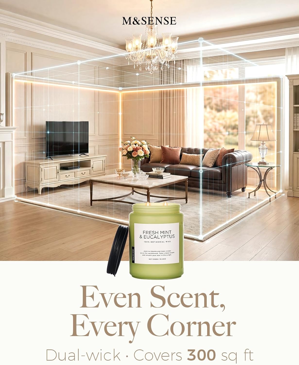 Thumbnail 6 de M&SENSE Sage Wood Scented Candles for Home — 19.4oz All Natural Soy Wax, 110 Hours