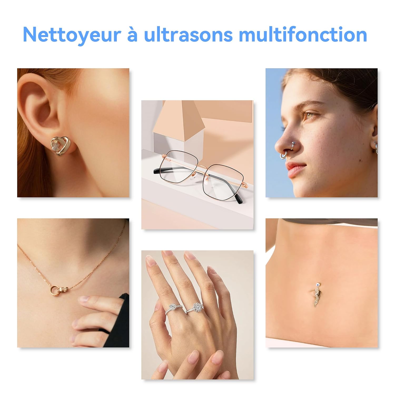 Detalle de Nettoyeur à ultrasons 350 ml – Appareil de nettoyage professionnel pour bijoux et lunettes (46 kHz, acier inox 304, portable)