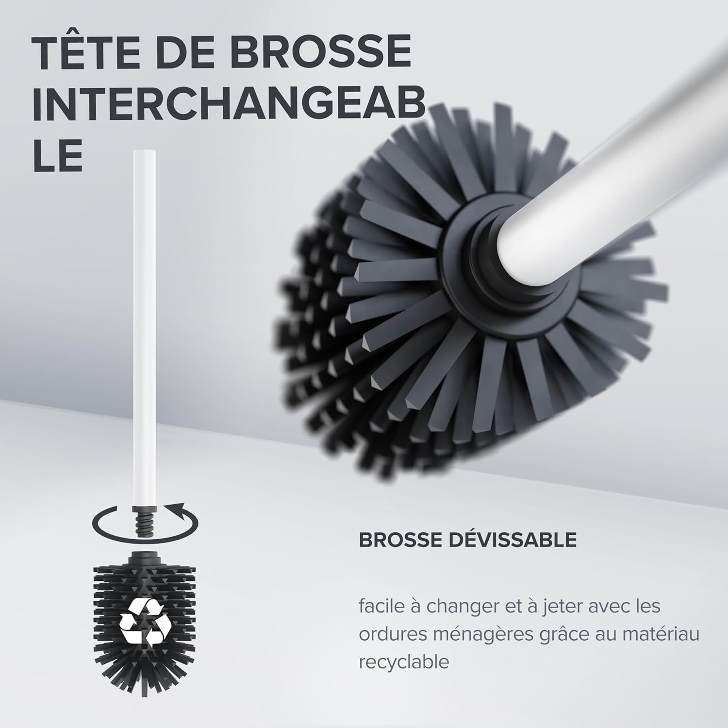 Thumbnail 4 de Ovimar Set de WC sur Pied 3 en 1 Vradal Blanc — Brosse silicone Tribors, Porte‑papier et Support Smartphone