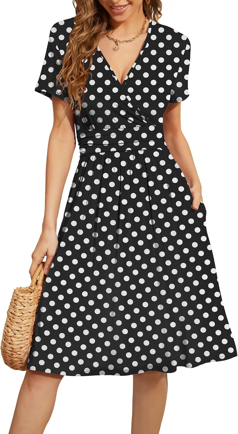 Detalle de WEACZZY Women's Summer V-Neck Floral Dress with Pockets