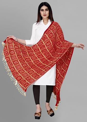 Thumbnail 2 de TRENDMALLS Women's Bandhej Chinon Silk Scarf (D01-Red)