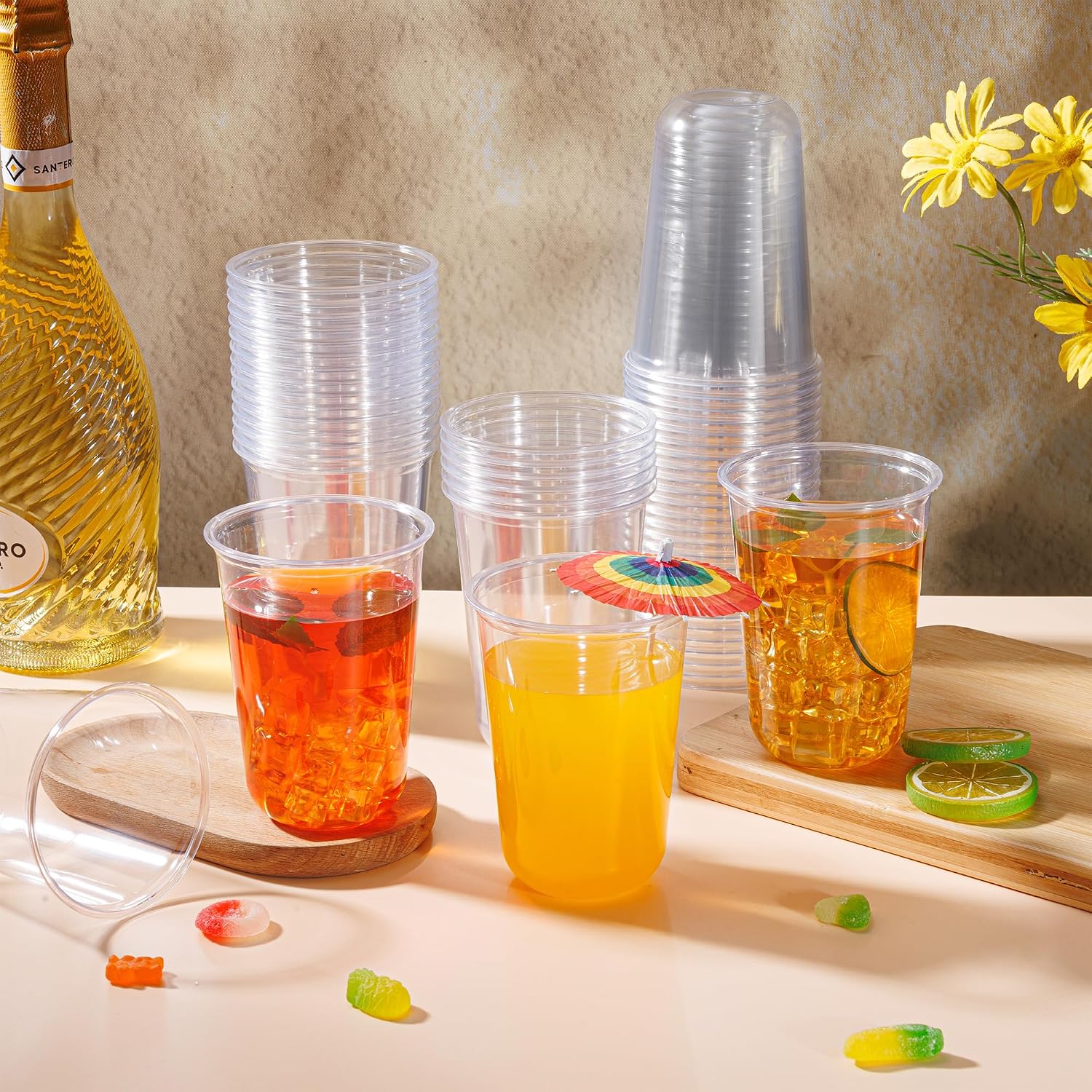 Detalle 2 de KesaPlan 16 oz Clear PET Cups, 100-Count Stemless Wine & Cocktail Glasses