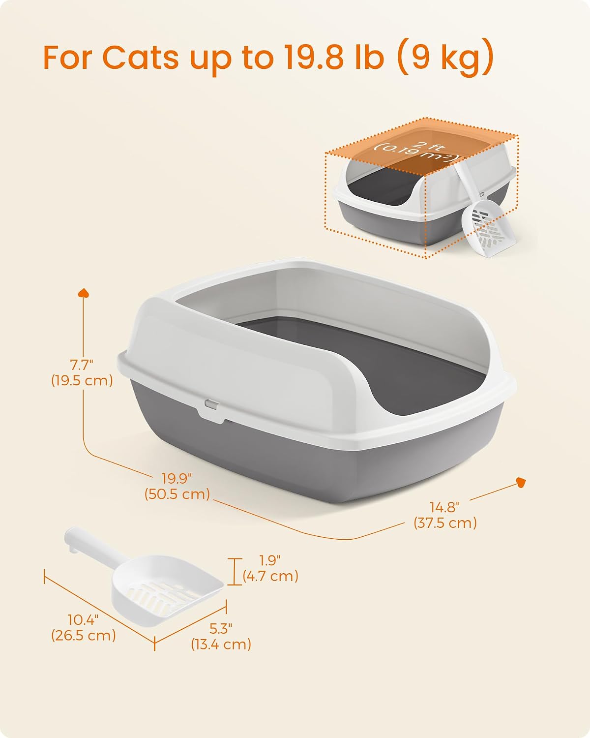 Thumbnail 6 de Feandrea High Sided Cat Litter Tray, XL Open Top with Scoop (PPT009W101)