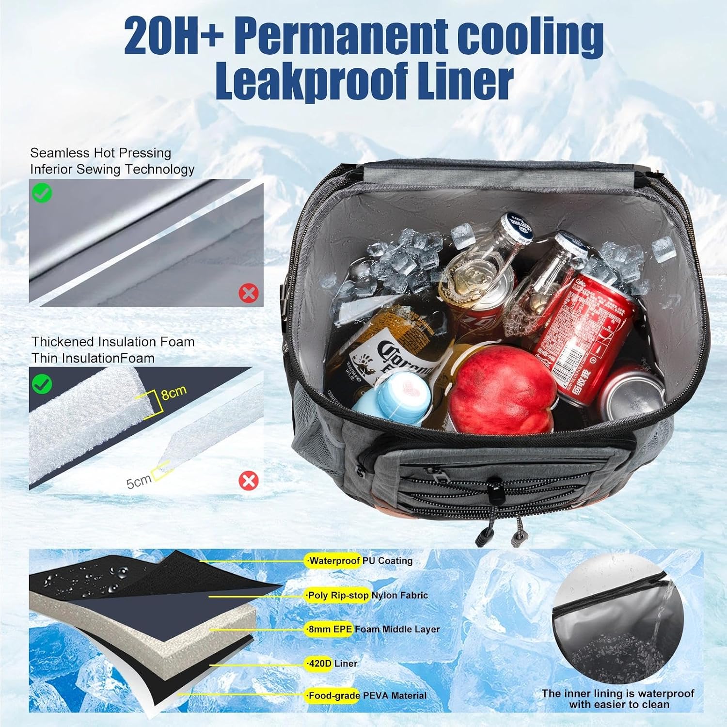 Thumbnail 2 de AMNOW 32L Insulated Cooler Backpack with Multi-Pocket Storage