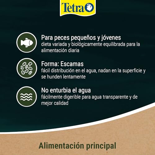 Detalle de Tetra Pond Flakes: alimento en escamas para peces pequeños y jóvenes en estanque (cubo 10 L)