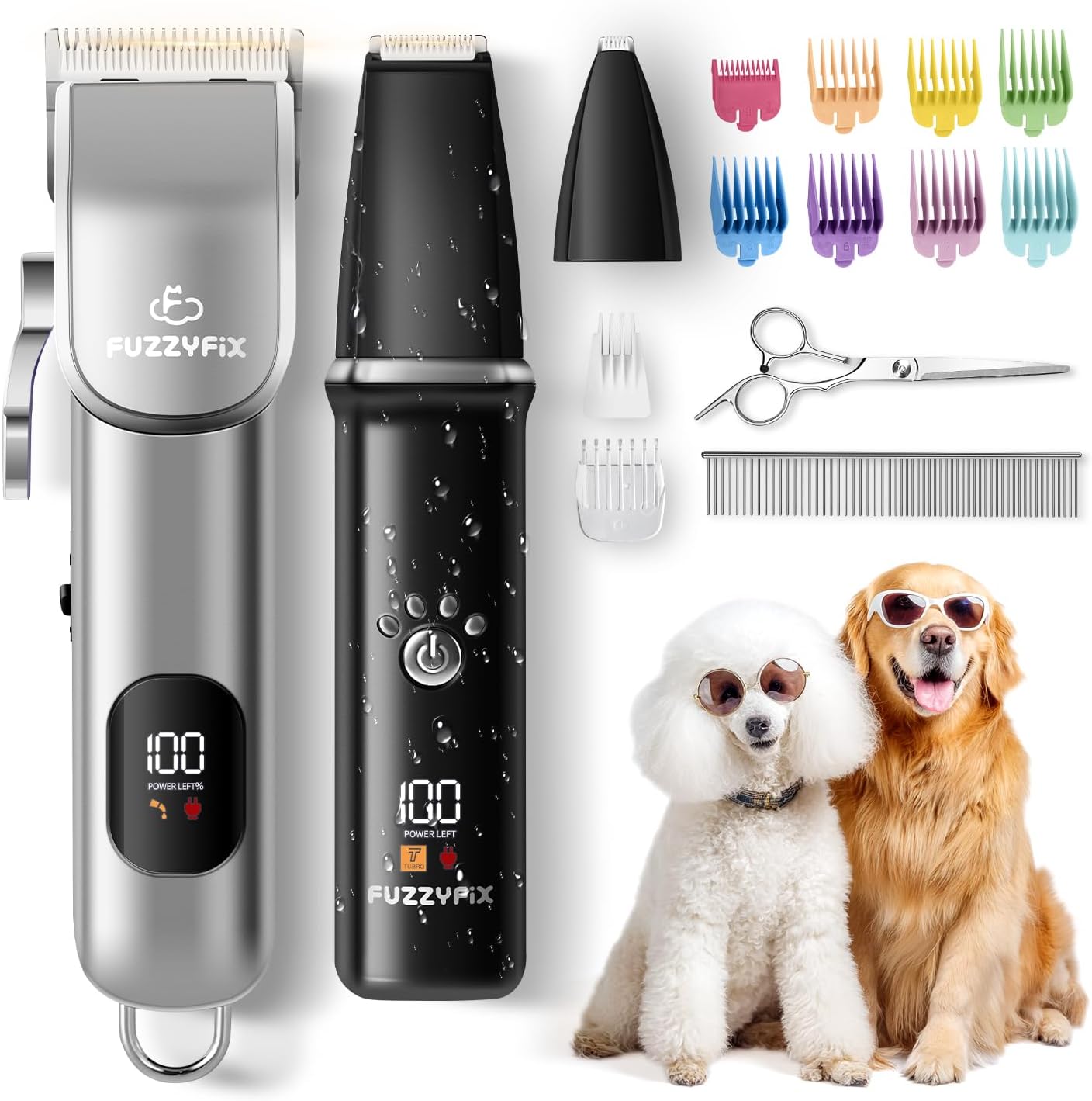 FuzzyFix Tondeuses Chiens et Tondeuse pour Pattes de Chien 3 en 1 – Sans fil et silencieuse (Noir)