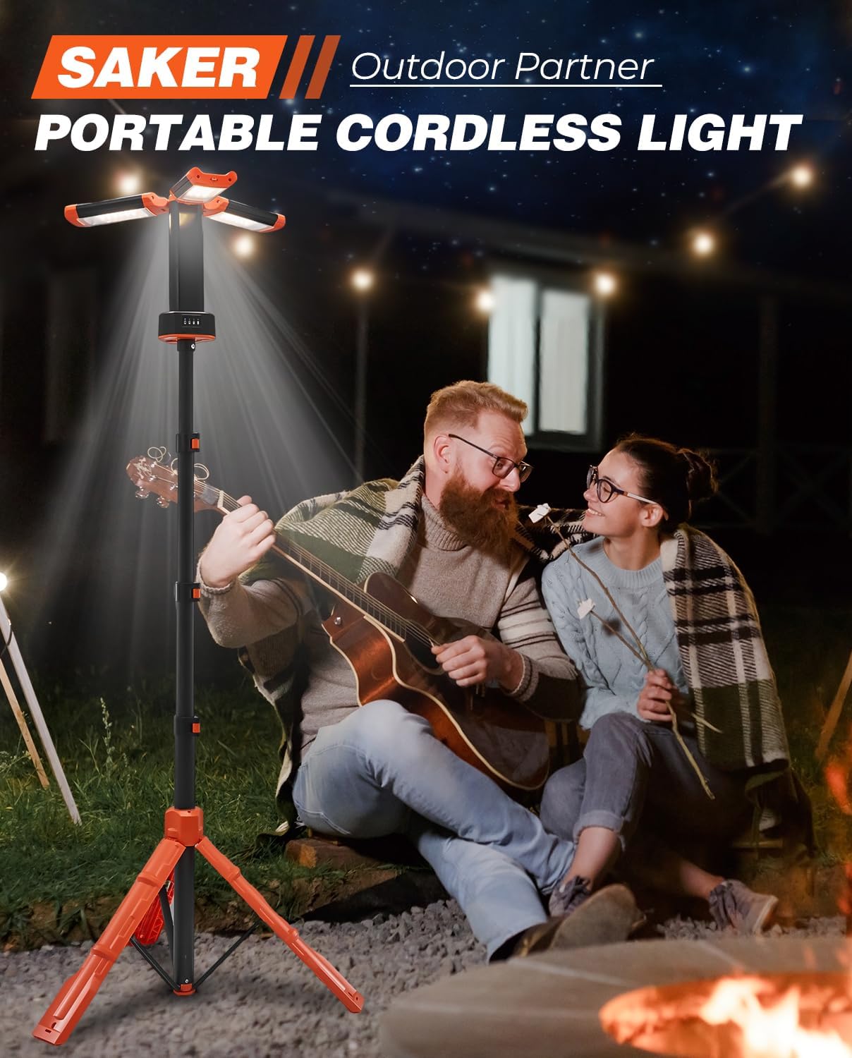 Detalle de Saker LD10-12000mAh Camping Work Light, 3,200 Lumens, Adjustable 73.2-Inch Stand