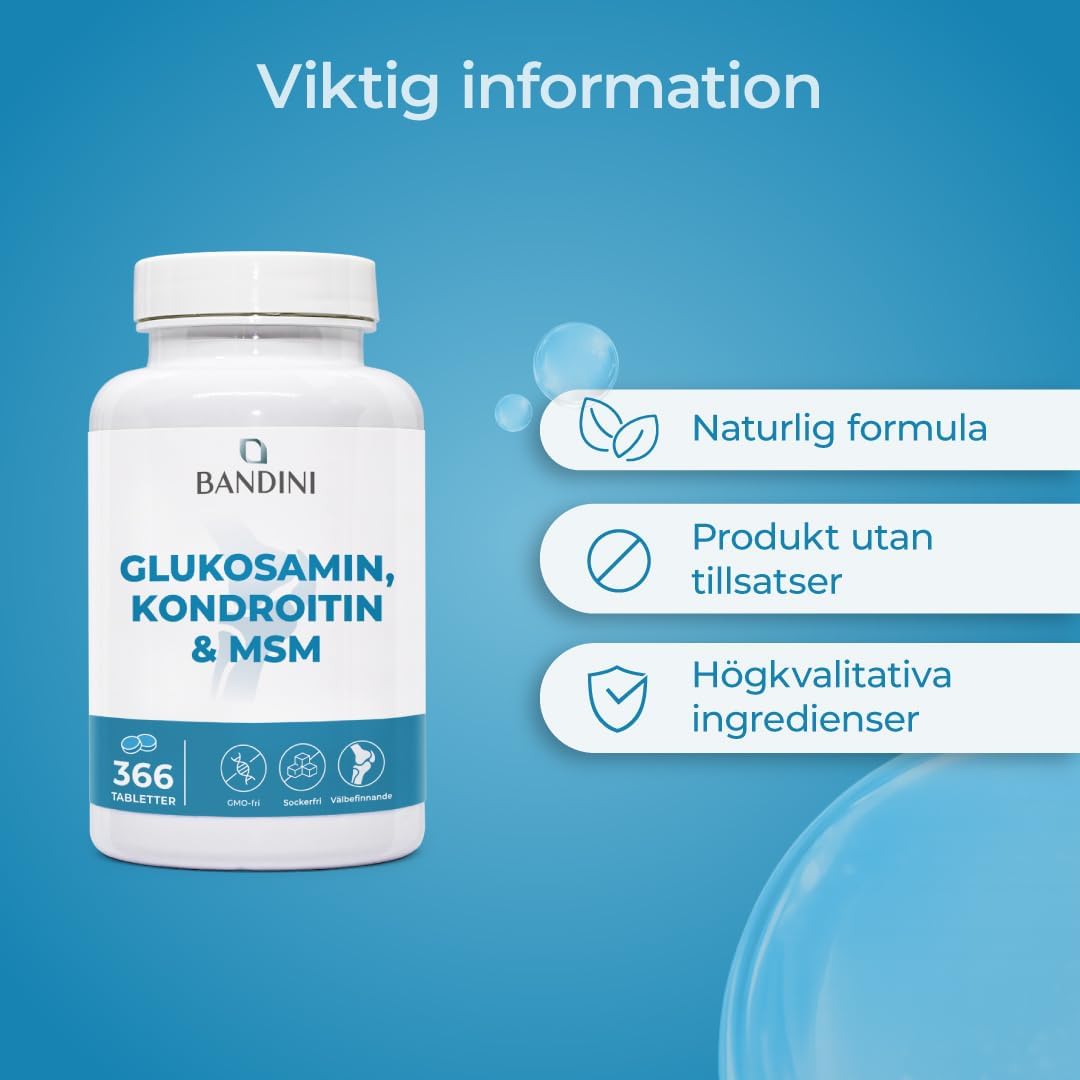 Detalle 2 de BANDINI Glukosamin, kondroitin, MSM och C-vitamin – 366 veganska tabletter