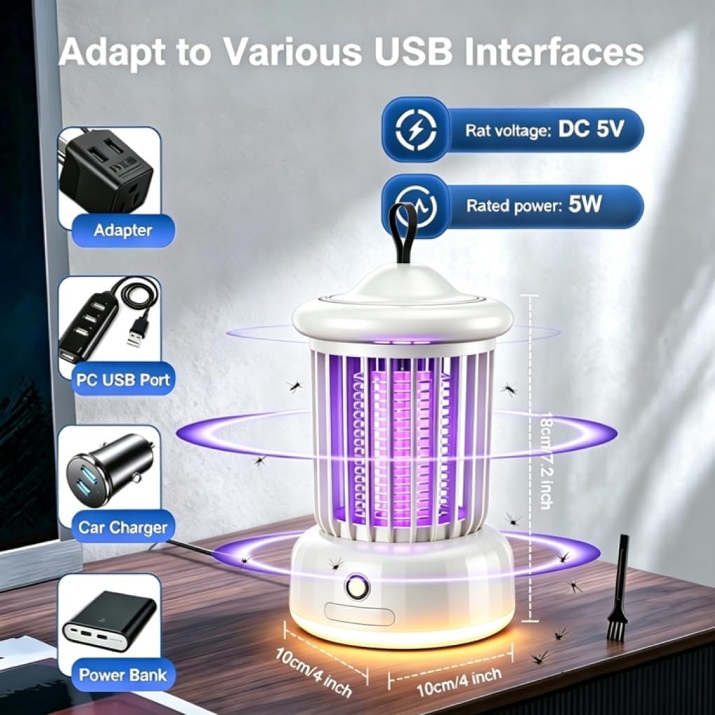 Detalle de Rechargeable Bug Zapper Lamp with UV Light and Night Light (2026 Upgrade) – 2-in-1 Portable Mosquito Killer